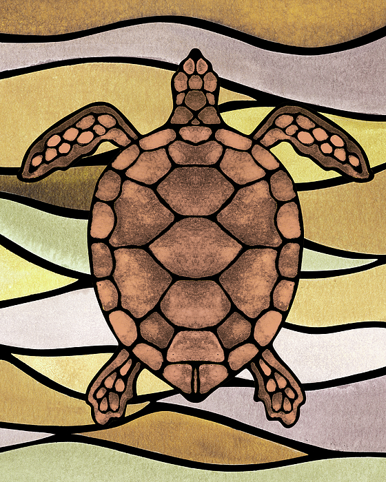 Irina Sztukowski -  Golden Glow Watercolor Tortoise Under The Sea Turtle Native Art Ocean Creature IV