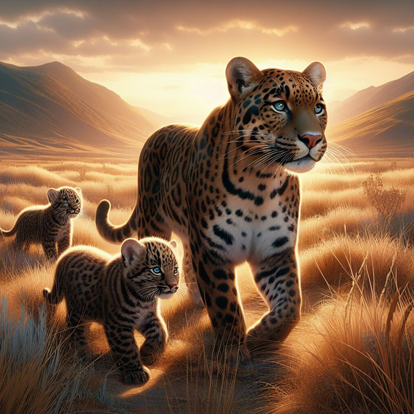 Eve Designs - Golden Journey - Jaguar Family at Sunset