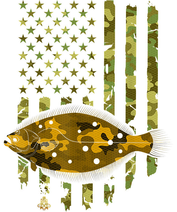 Fluke Fishing Flounder Fish American Flag Camouflage T-Shirt