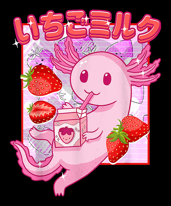 Kawaii Cute Axolotl Strawberry Milk Anime Notebook