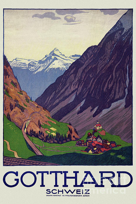 Gotthard Schweiz Switzerland Vintage Poster 1914 Yoga Mat