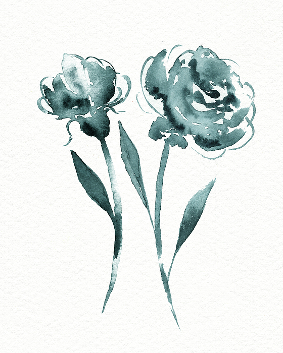 Irina Sztukowski - Graceful Simple Beauty Botanical Teal Gray Watercolor Flowers
