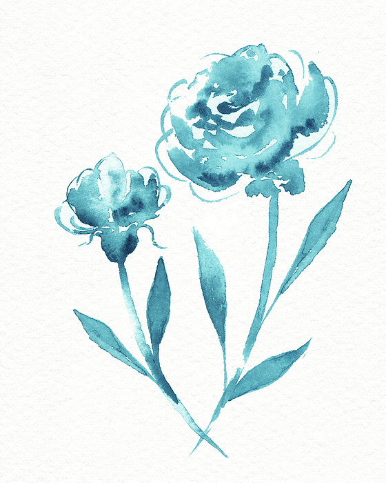 Irina Sztukowski - Graceful Simple Beauty Botanical Turquoise Blue Watercolor Flowers