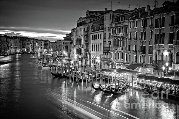 Delphimages Photo Creations - Grand canal of Venice at night, black and white