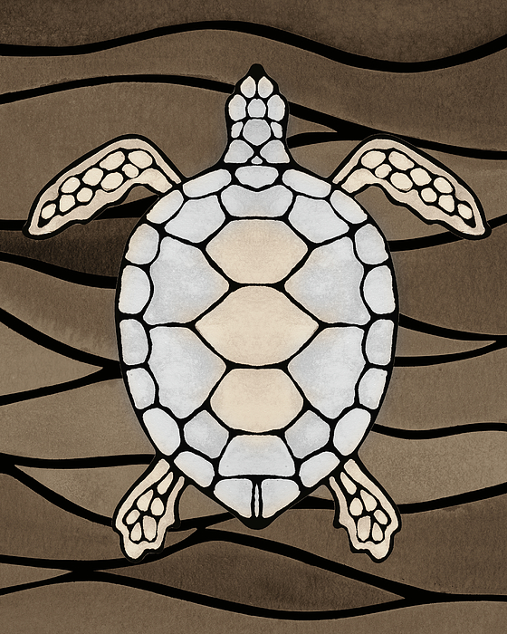 Irina Sztukowski - Gray Beige Watercolor Tortoise Under The Sea Turtle Native Art Ocean Creature 