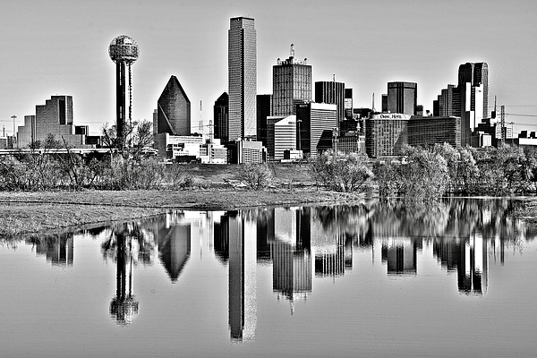 Frozen in Time Fine Art Photography - Grayscale of Big D Skyline