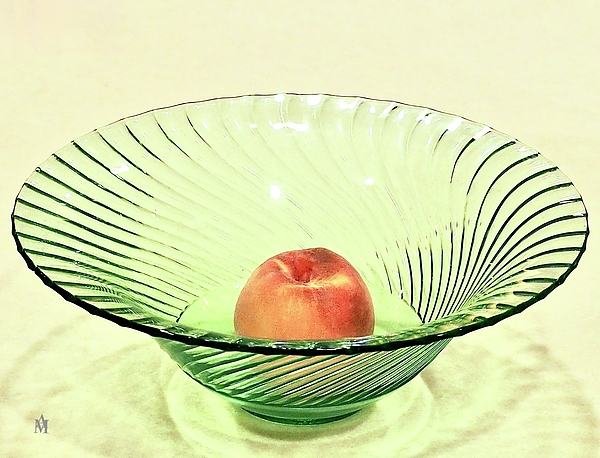 Alida M Haslett - Green Glass bowl With A Peach