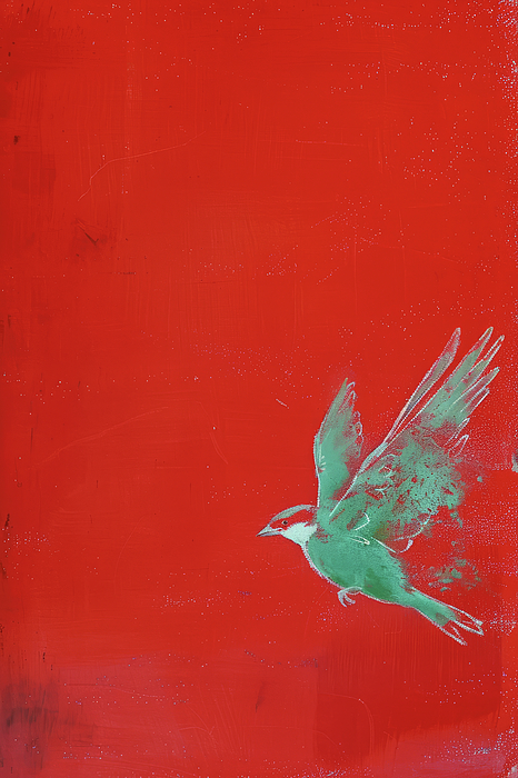 Sevildzhan Hasan - Green sparrow against a vibrant red