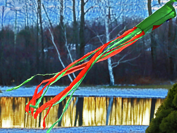 Green windsock, Green and Red Streamers Pond with reflections 0056 Fleece  Blanket by David Frederick - Pixels