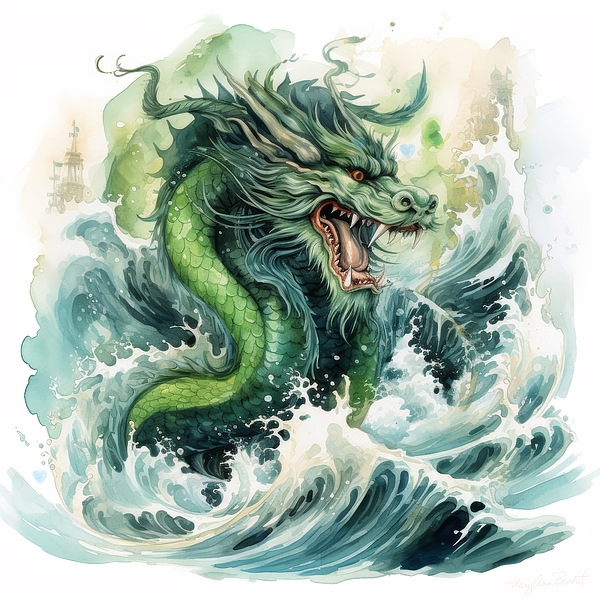 Mary Ann Benoit - Green Wood Dragon Emerges From The Sea #2