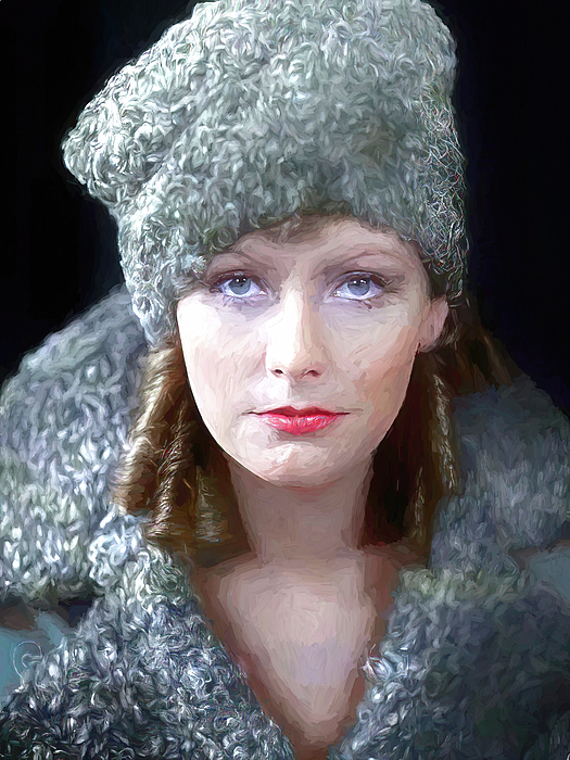 John Straton - Greta Garbo in Black Fur Hat Painting