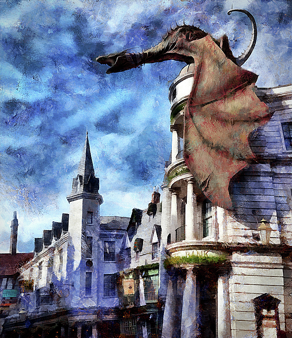 Gringotts Dragon At Diagon Alley Fleece Blanket by Cedric Hampton - Pixels