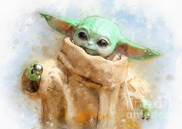 Grogu Baby Yoda With Metal Ball Watercolor Face Mask For Sale By Waldek Dabrowski