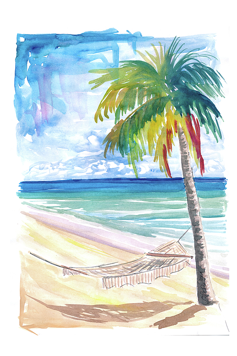 Hammock Palm Turquoise Sea At Lonely Caribbean Beach Fleece Blanket