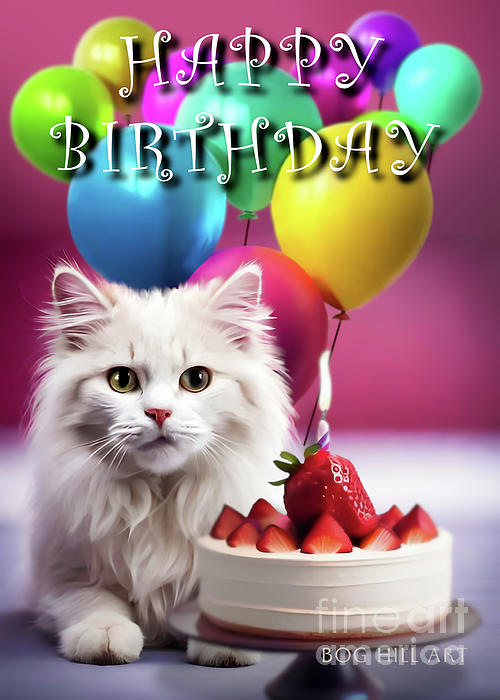 Robin Amaral - CARD Happy Birthday Cat Cake Balloons
