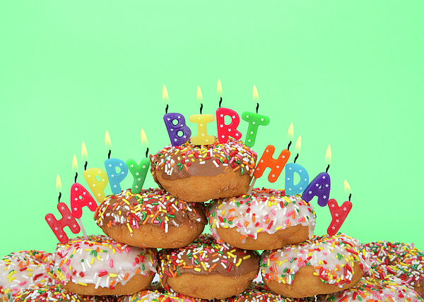 Happy Birthday Donut Cake on Green Tapestry by Sheila Fitzgerald