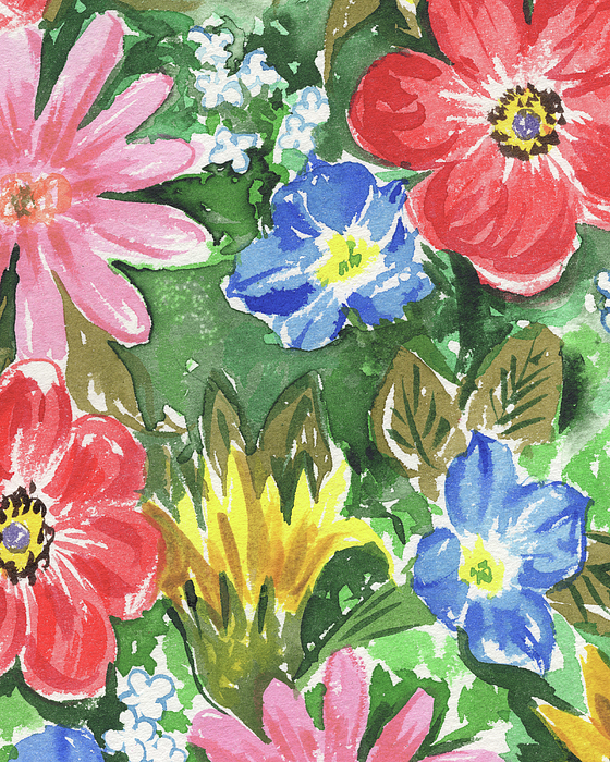 Irina Sztukowski - Happy Fresh Colorful Abstract Watercolor Flower Garden Floral Art V