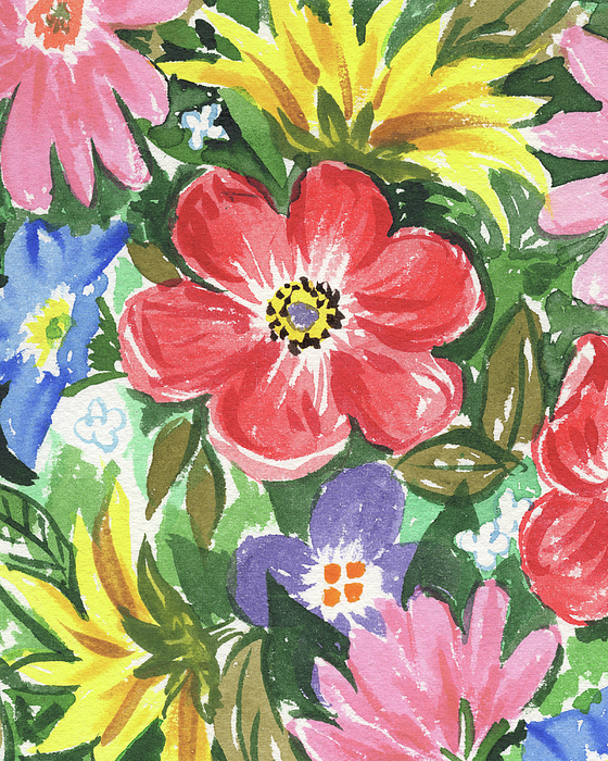 Irina Sztukowski - Happy Fresh Colorful Abstract Watercolor Flower Garden Floral Art VI