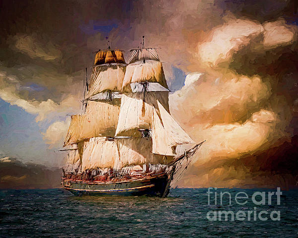 HMS Bounty Under Full Sail Digital Painting Greeting Card by Robert Gardner