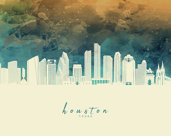 Houston Skyline Watercolor 6 Tote Bag by Bekim M - Fine Art America