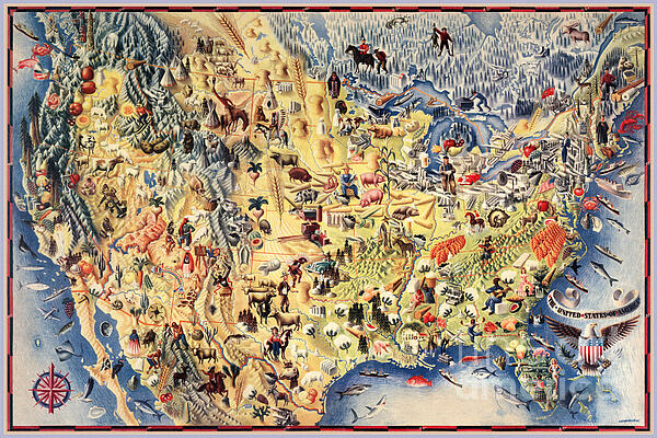 Best of Vintage - Illustrated map of the United States 1942