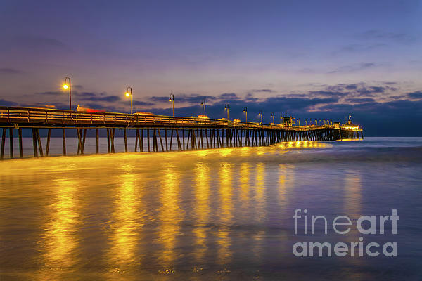 Imperial beach pier at night, San Diego Zip Pouch by Delphimages