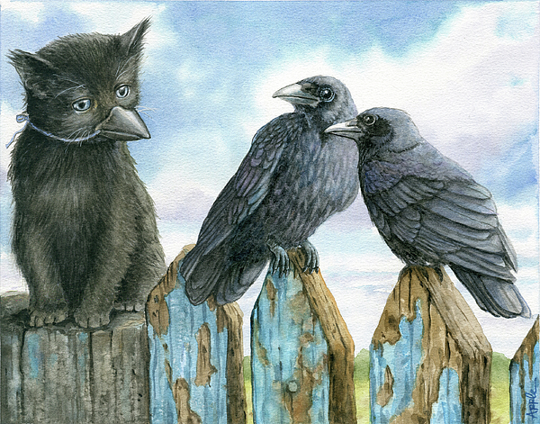 Linda Apple - Incognito - black kitten and crows