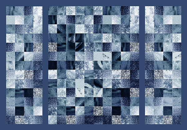 Irina Sztukowski - Indigo Blue Watercolor Squares Art Mosaic Quilt