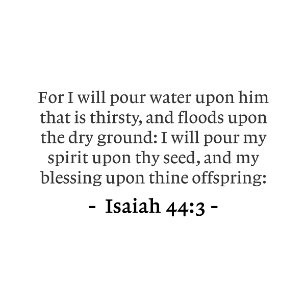 Isaiah 44 3 For I will pour water upon him that is thirsty and floods ...