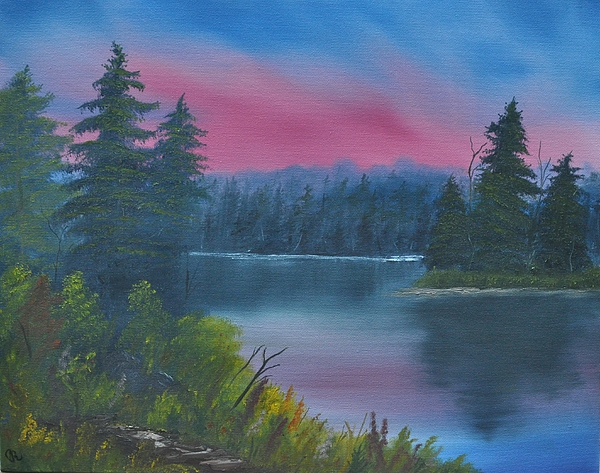 Bob Ross Inspired Painting - Island in the Wilderness Tapestry