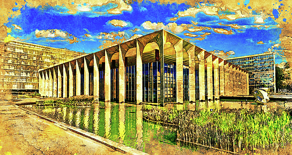 Nicko Prints - Itamaraty Palace in Brasilia - digital painting with vintage look