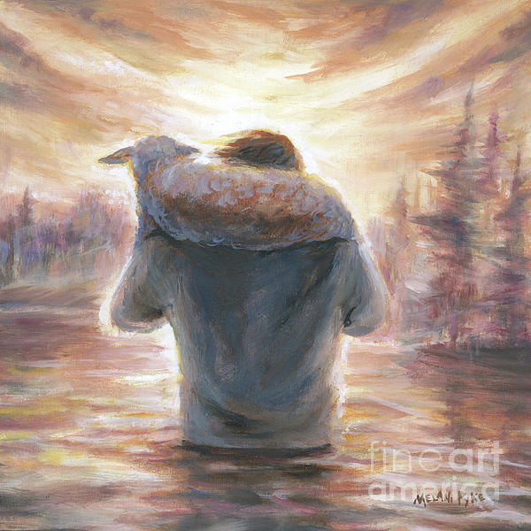 Art Print deals Jesus as Shepherd Walking on Water with Lamb / Spiritual Christian Art