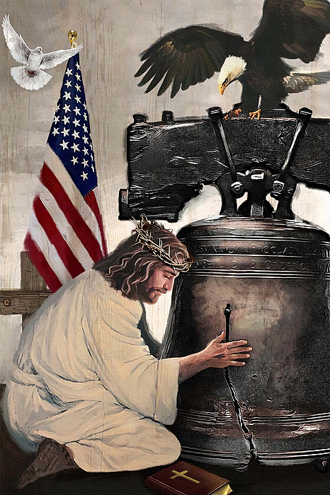 Jesus Eagle and the US Flag, The broken bell Greeting Card by Jacob ...