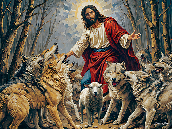 Patricia Betts - Jesus Saving Lamb From Wolves 