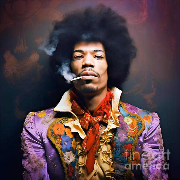 Jimi Hendrix Portrait Play Guitar Tapestry by Mark Ashkenazi