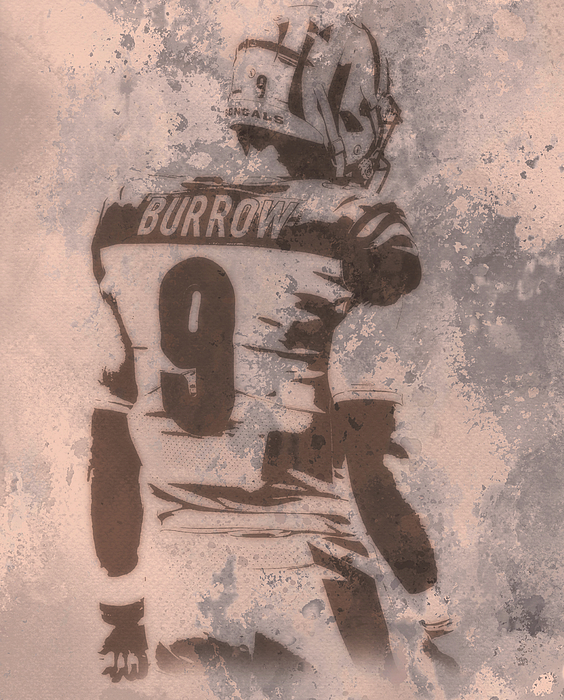 Joe Burrow Cincinnati Bengals Grunge Pixel Art 2 Mixed Media by