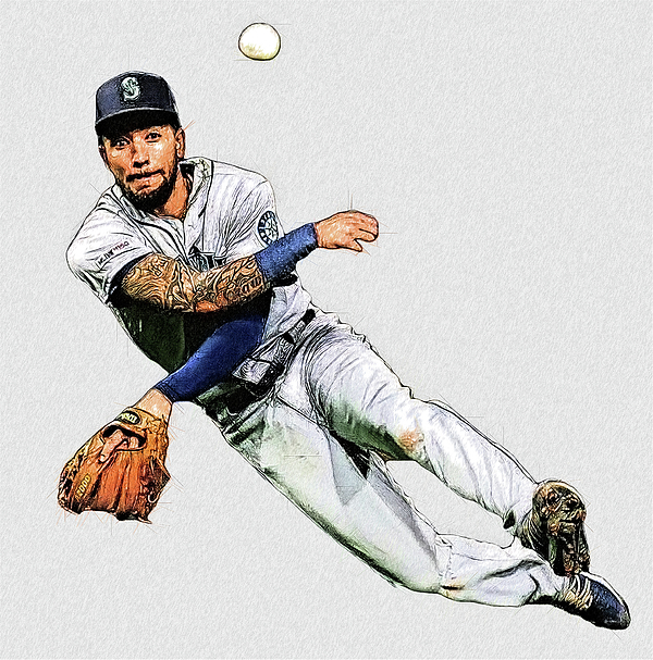 JP Crawford Poster Seattle Mariners Baseball Illustrated Art Print