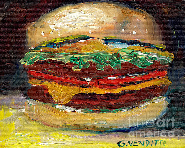 Grace Venditti - Juicy Double Cheeseburger With Lettuce And Tomato Yummy Fast Food Deli Sandwich Grace Venditti Art