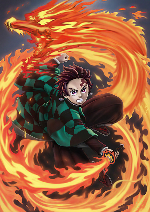 Tanjiro Kamado Head on Red Fire Sticker - Anime PNG Sticker