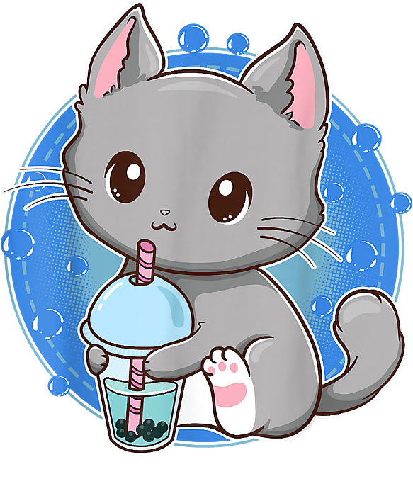 Kawaii Japanese Anime Cat Bubble Tea - Neko Kitty Drawing by DNT