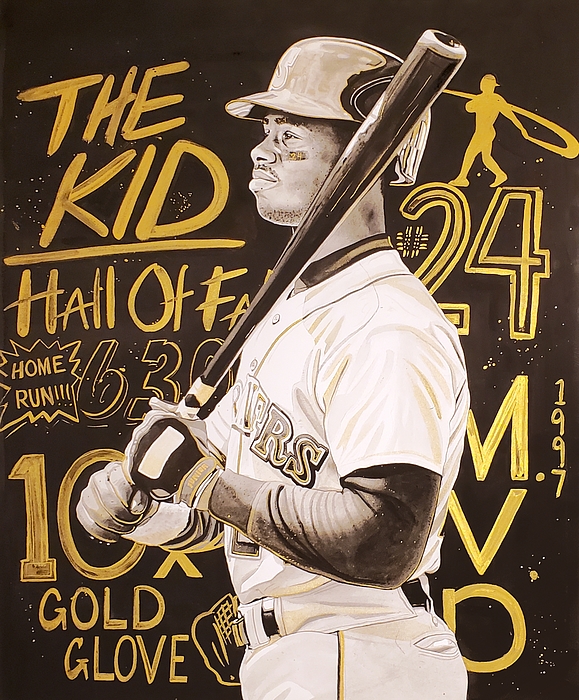 Ken Griffey Jr. - By the Number Beach Towel by Michael Pattison