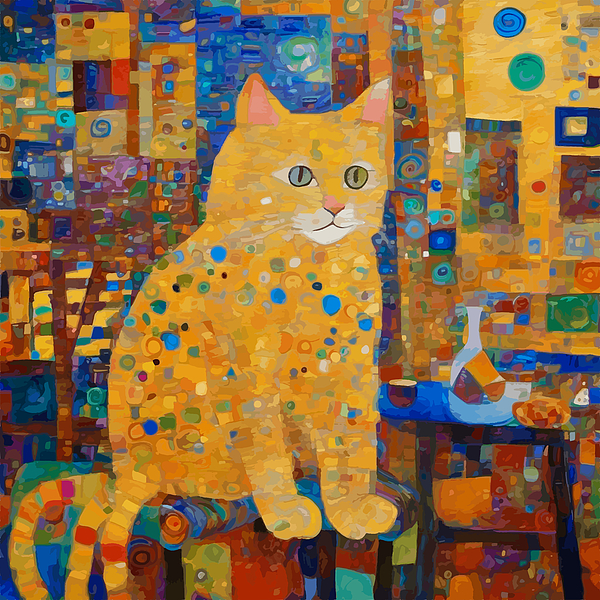Vicky Brago-Mitchell - Klimt Tabby Cat in Colorful Room