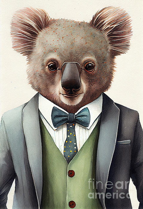 Jeff Creation - Koala in Suit Watercolor Hipster Animal Retro Costume