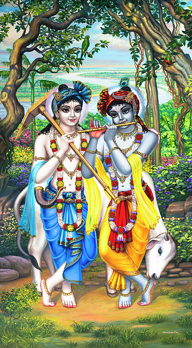 Krishna and Balaram Greeting Card by Vrindavan Das