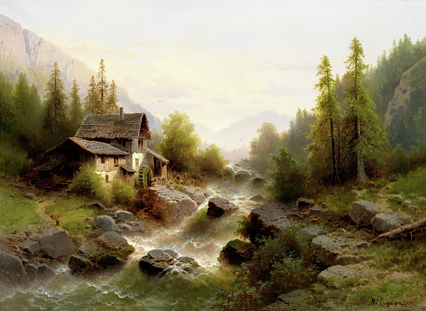 Albert Rieger - Landscape with water mill in the Bernesse Oberland 