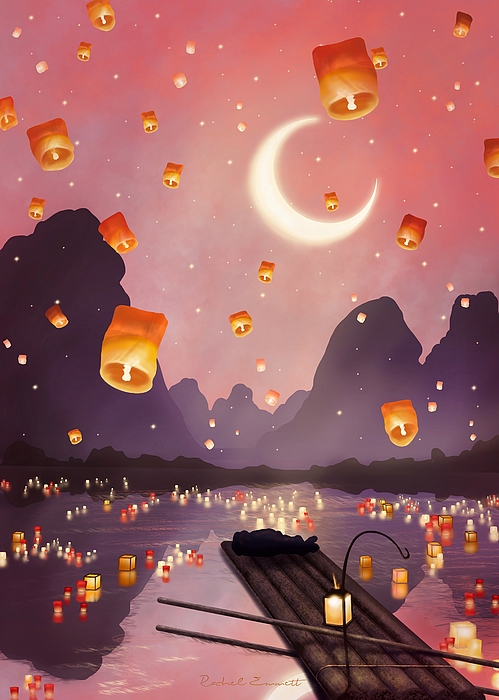Beautiful girl enjoying the sky lantern festival - Stock Illustration  [101663483] - PIXTA