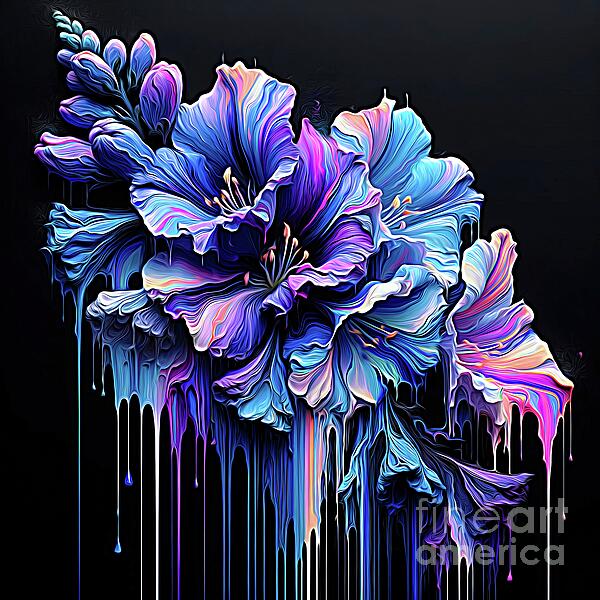 Rose Santuci-Sofranko - Larkspur Flower on Black With Paint Drip and Expressionist Effects