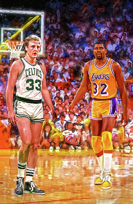 Larry Bird Shooting Over Magic Johnson Basketball Photo Print For Sale