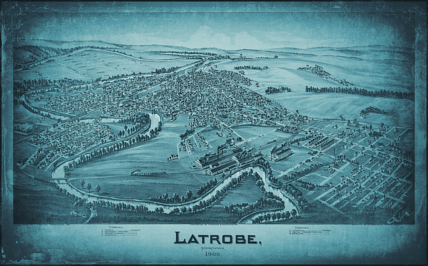 Carol Japp - Latrobe Pennsylvania Vintage Map Birds Eye View 1900 Blue