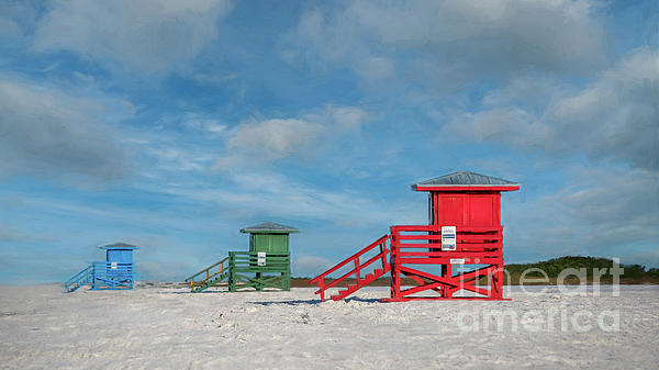 Liesl Walsh - Lifeguard Stands at Siesta Key Beach, Florida, Painterly